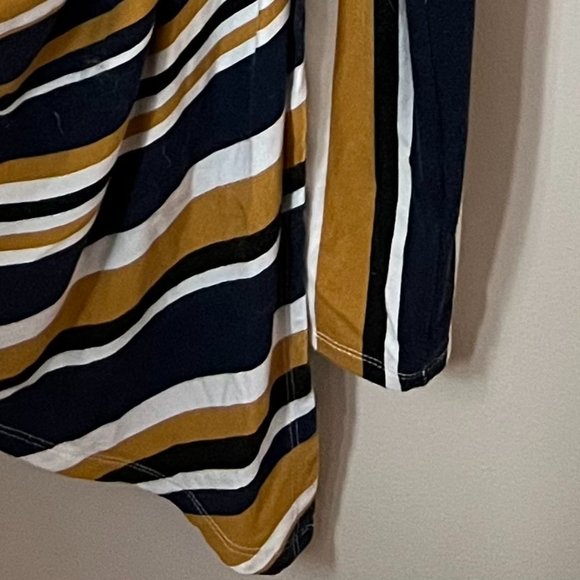 Allison Joy Navy and Gold Stripped Faux Wrap Dress - Picture 5 of 9